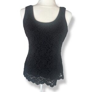 Vintage Y2K Lace Tank Top Womens Size‎ 14 Black Gothic Vamp Edgy Punk Indie Alt